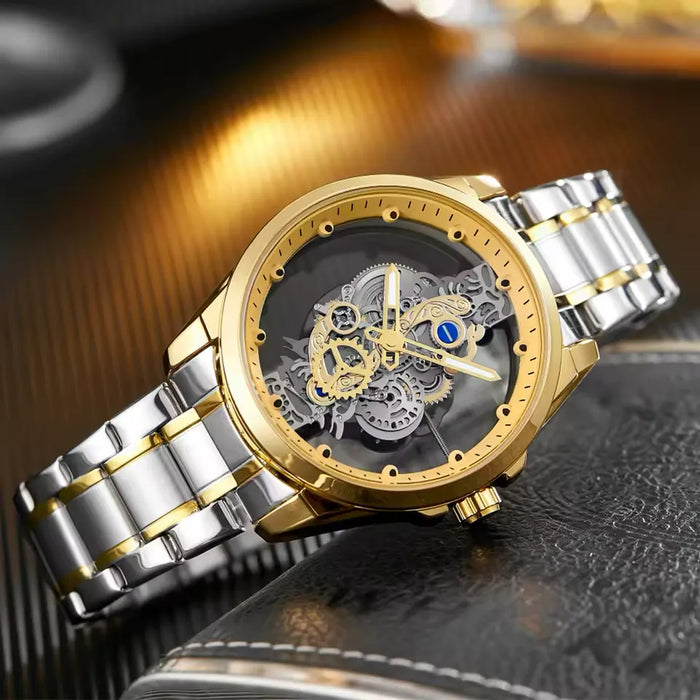 CLAVION® Skeleton Gold Automatic Quartz Wrist Watch for Men