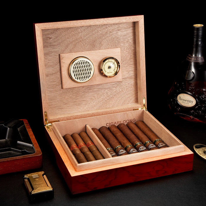 Portable Cedar Wood Cigar Humidor – 35-Cigar Capacity with Hygrometer