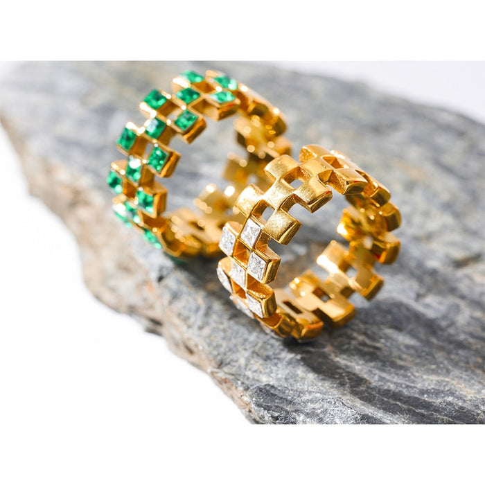Luxury Green Crystals Golden Ring for Lady