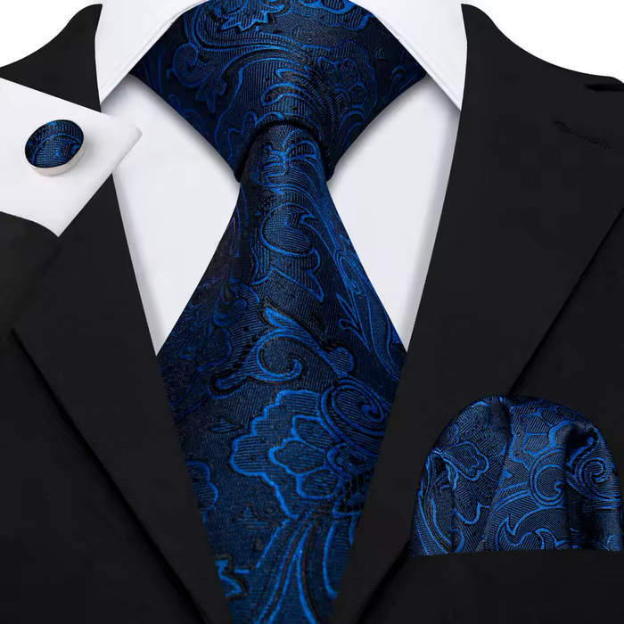 Royal Blue Floral Silk Tie for Classy Men - Elegant Accessory for Formal Occasions