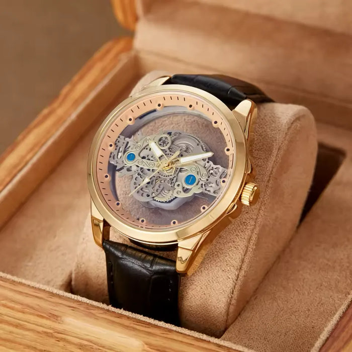 CLAVION® Skeleton Gold Automatic Quartz Wrist Watch for Men