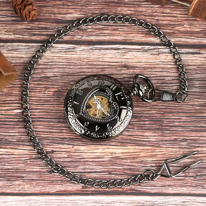 Black Heart Steampunk Pocket Watch - Half Hunter Mechanical Wind