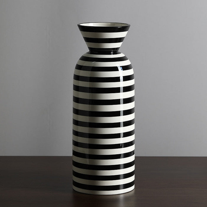 Classic Black and White Striped Ceramic Vase