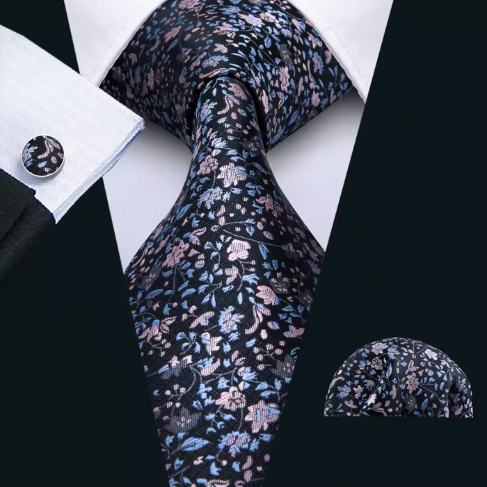 Classy Men Blue & Gold Floral Silk Tie