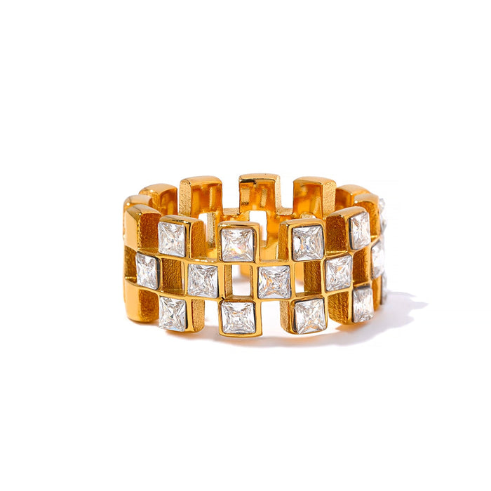 Luxury Green Crystals Golden Ring for Lady