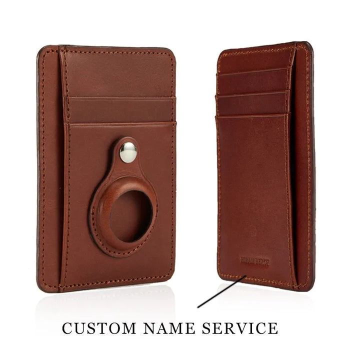 Custom Name Italian Vegetable Tanned Leather AirTag Wallet