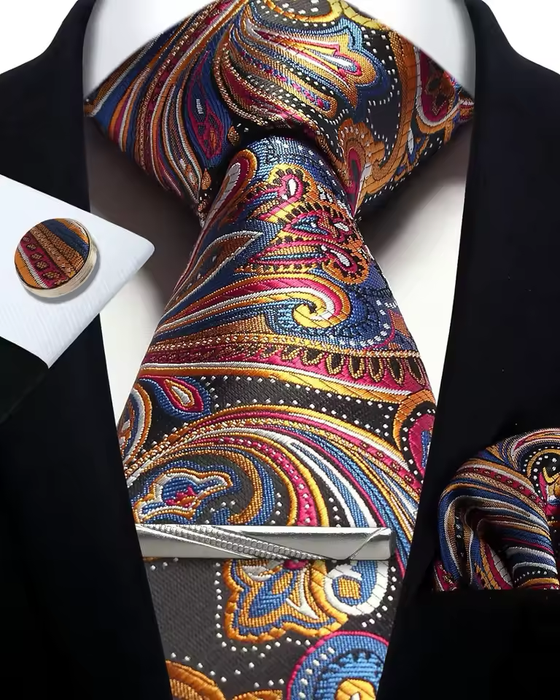 Cravate en soie pour homme à motif cachemire jaune et blanc, accessoire élégant