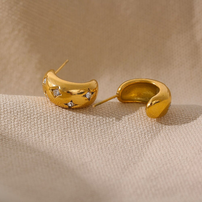 Moon Shape Earrings with Crystals