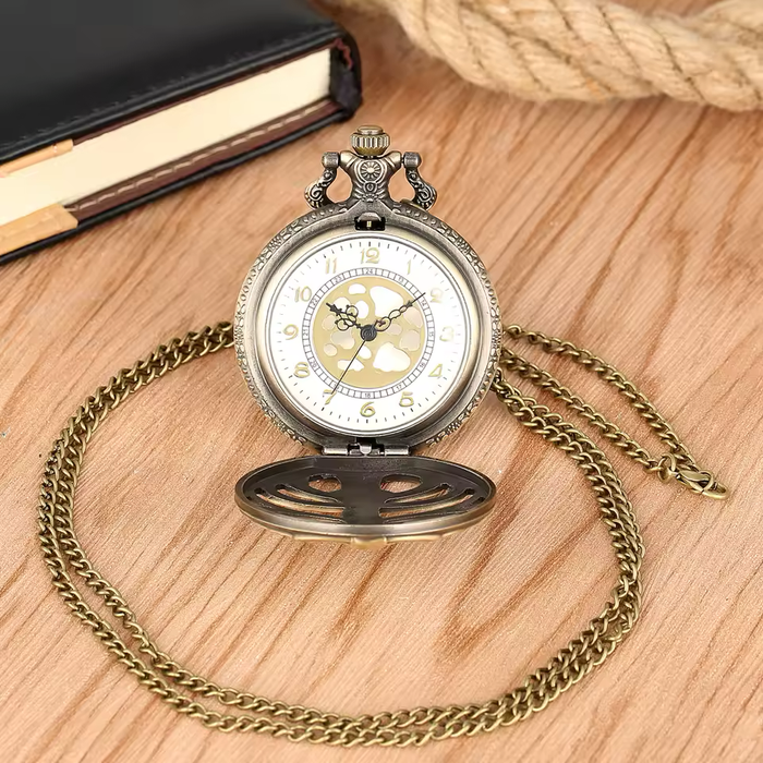 Hollow Antique Quartz Pocket Watch Necklace - Vintage Unisex Gift
