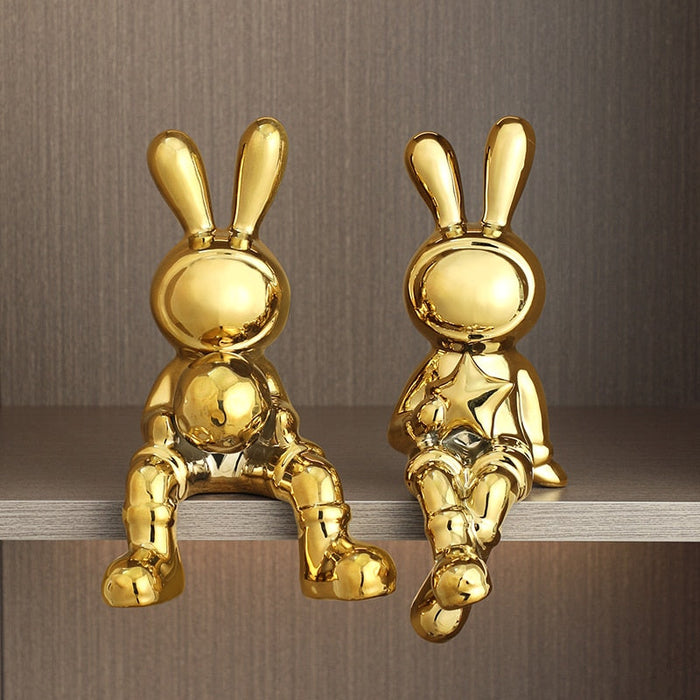 2 PCS Modern Rabbit Figurines