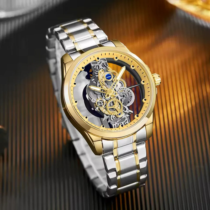 CLAVION® Skeleton Gold Automatic Quartz Wrist Watch for Men