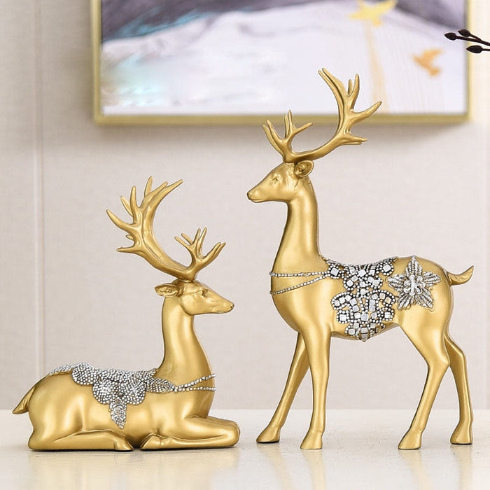 European Resin Deer Figurine with Gold Accents