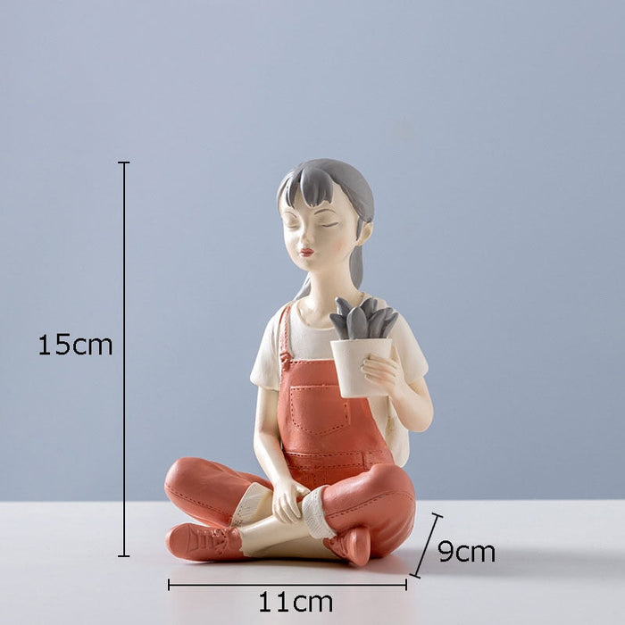 Modern Girl Resin Figurine Decorative Statue