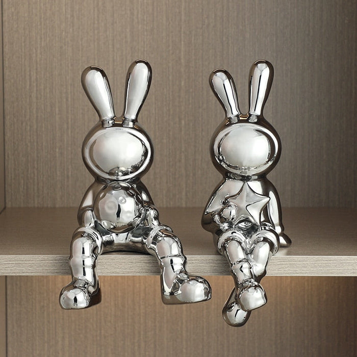 2 PCS Modern Rabbit Figurines