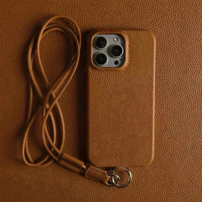 Minimalist Design Leather iPhone Case with Strap - Handmade
