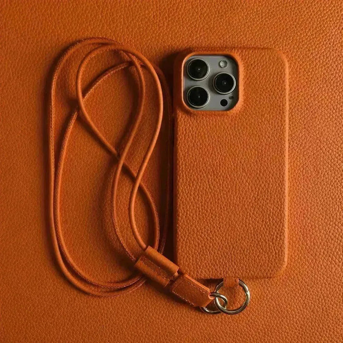 Minimalist Design Leather iPhone Case with Strap - Handmade