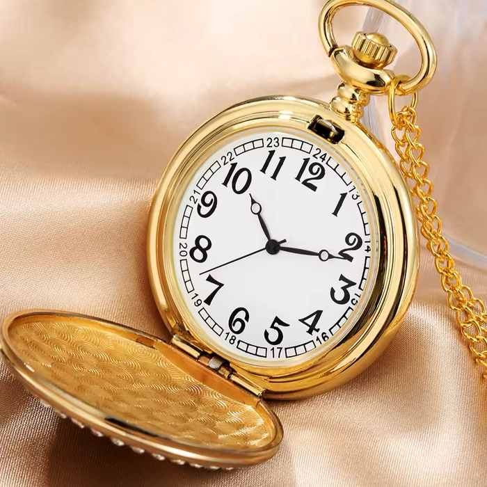 Golden Bee Pendant Pocket Watch - Rhinestone Quartz Necklace Gift