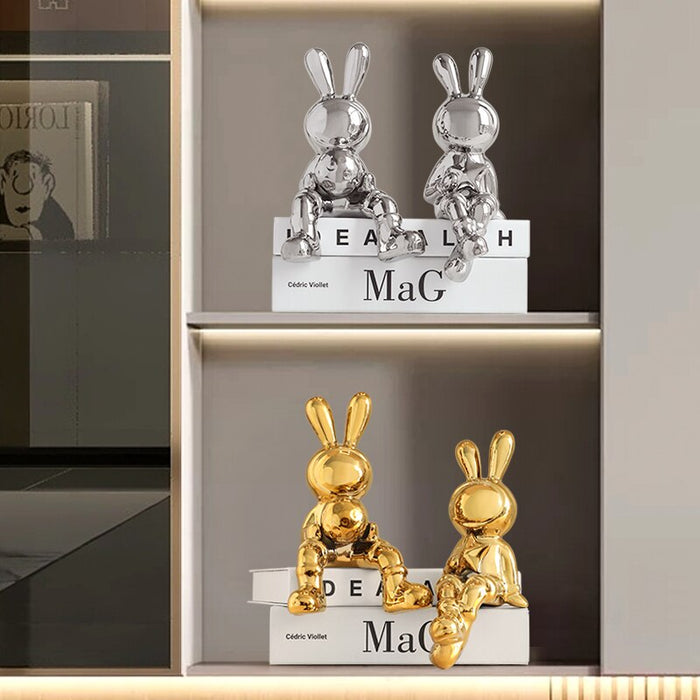 2 PCS Modern Rabbit Figurines