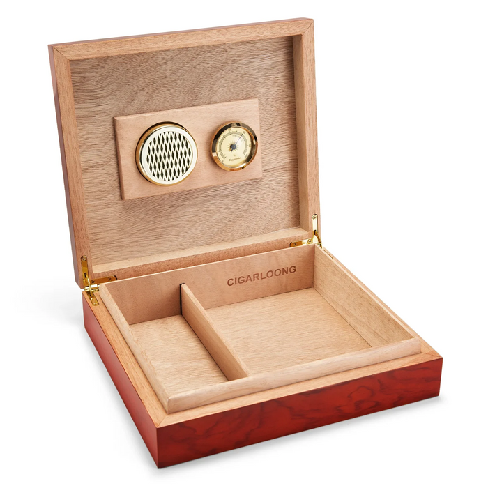 Portable Cedar Wood Cigar Humidor – 35-Cigar Capacity with Hygrometer