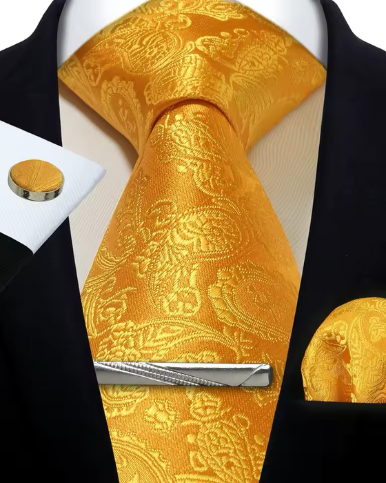Cravate en soie pour homme à motif cachemire jaune et blanc, accessoire élégant