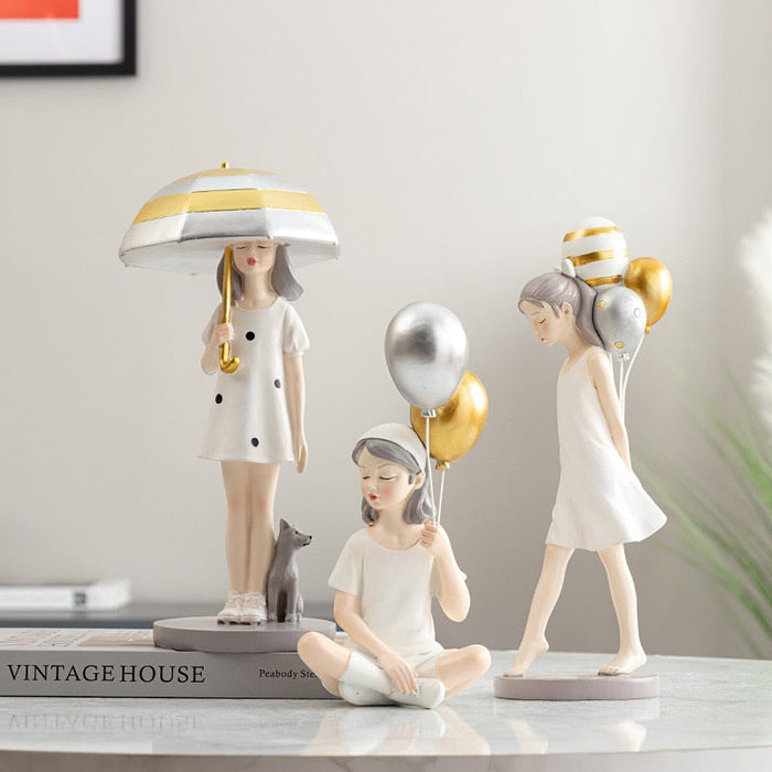 Modern Girl Resin Figurine Decorative Statue