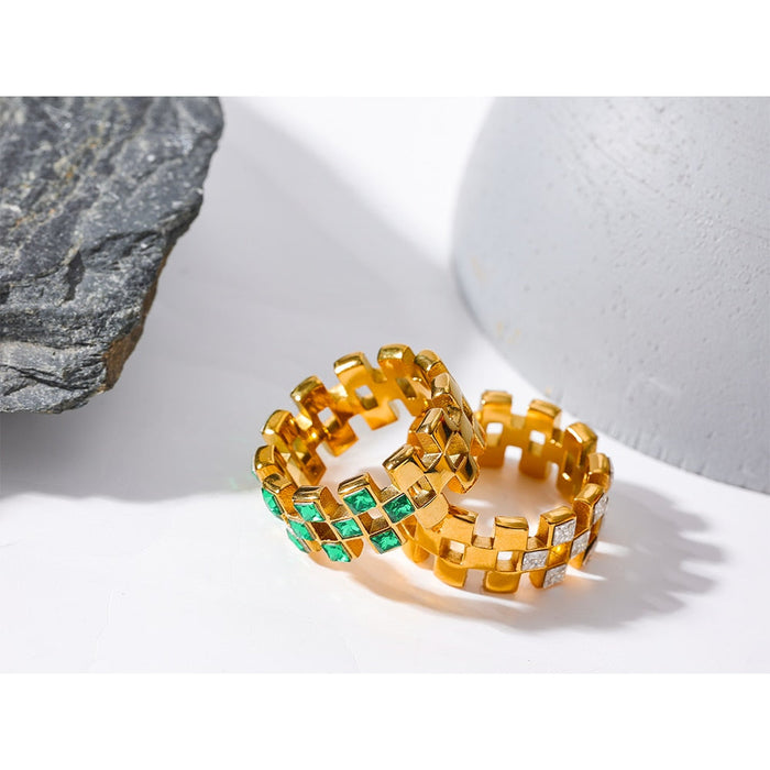Luxury Green Crystals Golden Ring for Lady