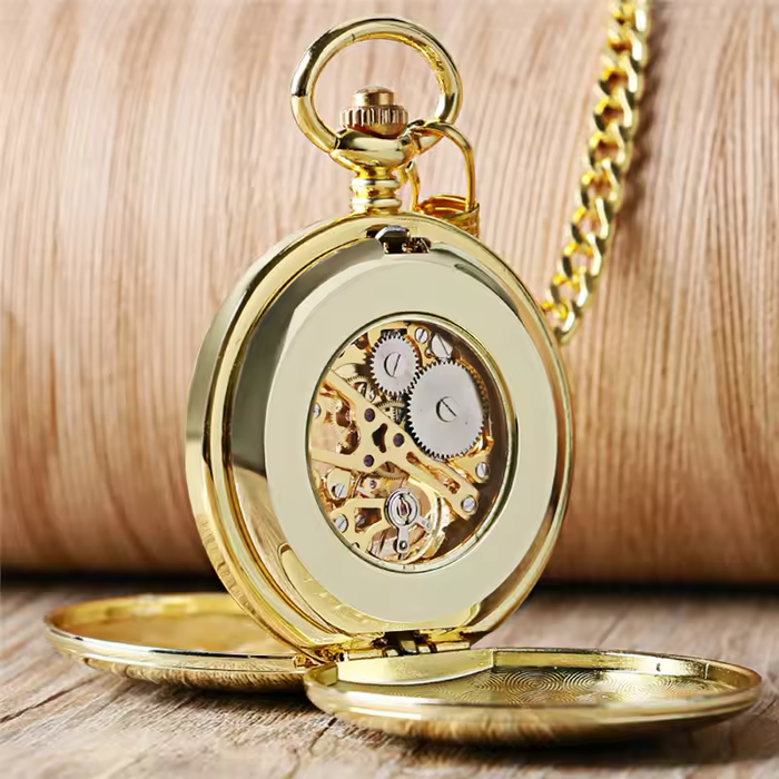 Gold Double Hunter Pocket Watch - Roman Numerals Hand Wind Luxury