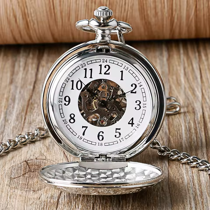 Silver Full Hunter Pocket Watch - Arabic Dial Hand Wind Vintage Gift