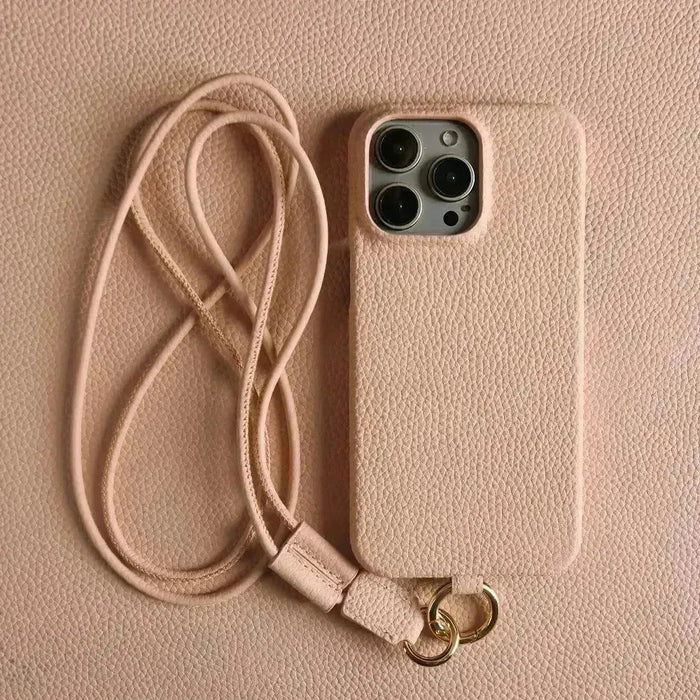 Minimalist Design Leather iPhone Case with Strap - Handmade