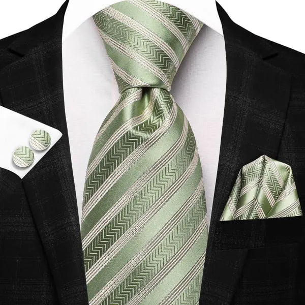 Sage Green Striped Silk Tie for Classy Men