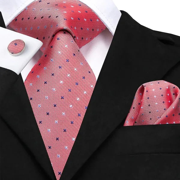 Silk Tie for Men Classy Salmon Red with Dotted Pattern