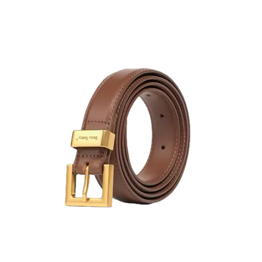 AuraGlow Luxe Waist Belt – Golden Buckle Cowhide Elegance