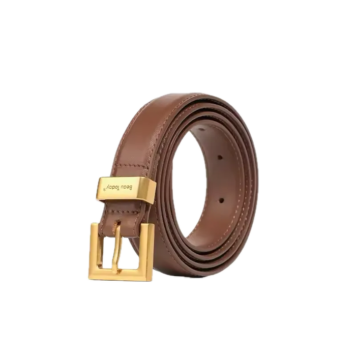 AuraGlow Luxe Waist Belt – Golden Buckle Cowhide Elegance