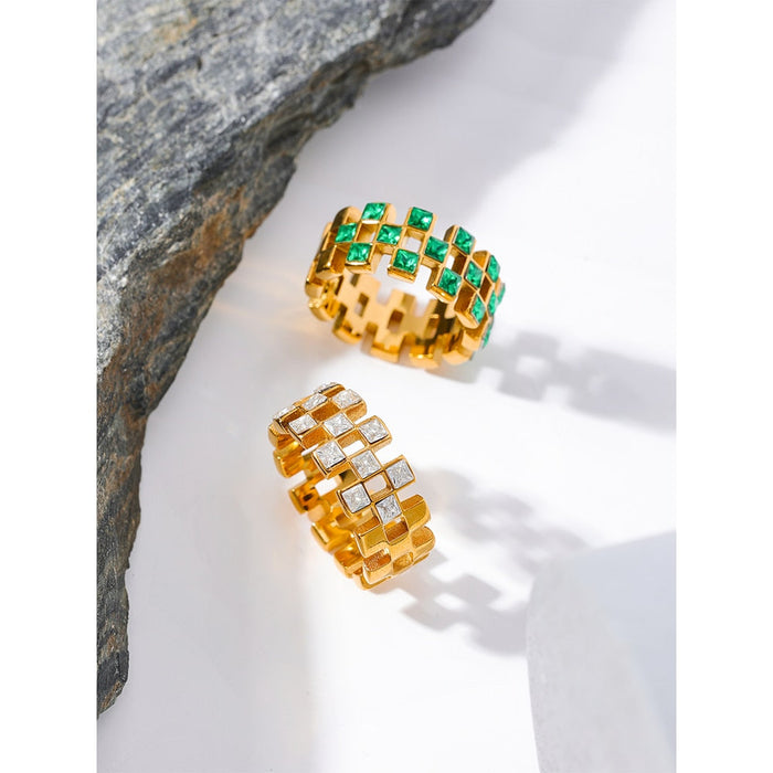 Luxury Green Crystals Golden Ring for Lady
