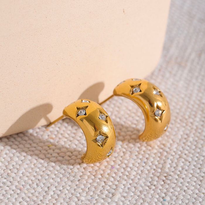 Moon Shape Earrings with Crystals