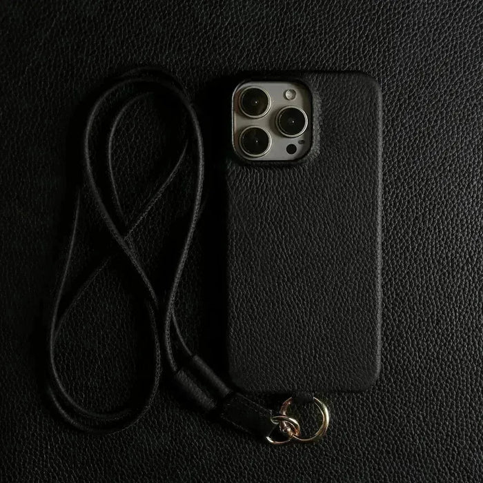Minimalist Design Leather iPhone Case with Strap - Handmade