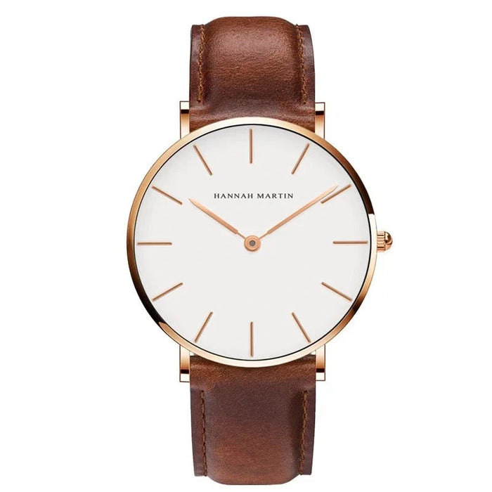 NEXORA® Elegant Silver Brown Leather Watch