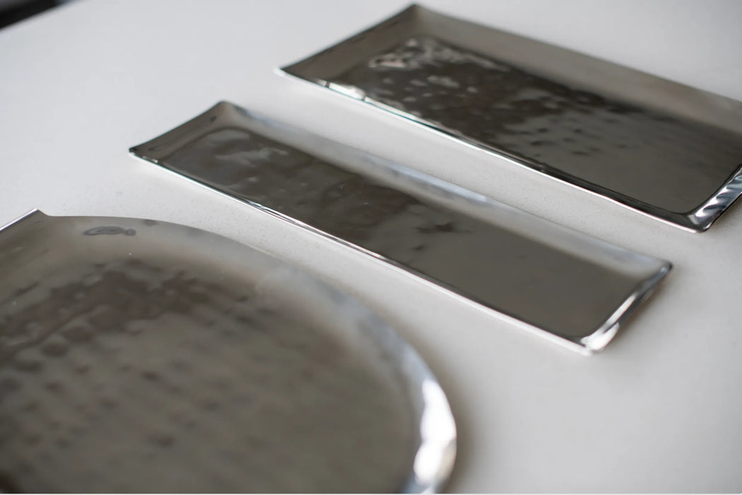 Modern Hammered Metal Tray Set – Stainless Steel, 2 Sizes