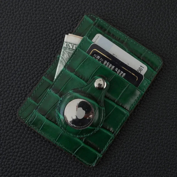 Custom Engraving Italian Cow Leather AirTag Card Holder Wallet
