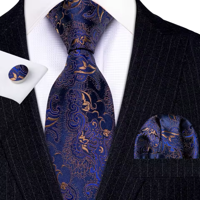 Royal Blue Floral Silk Tie for Classy Men - Elegant Accessory for Formal Occasions