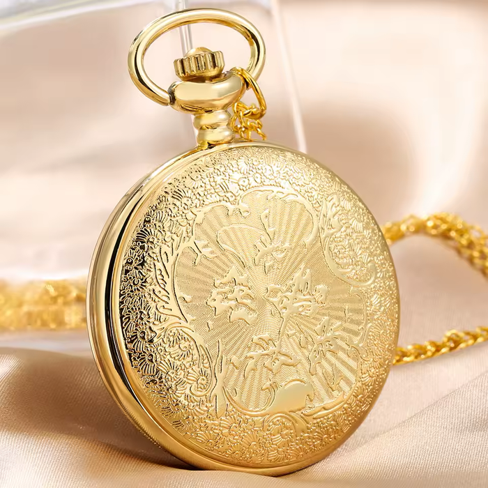 Golden Bee Pendant Pocket Watch - Rhinestone Quartz Necklace Gift