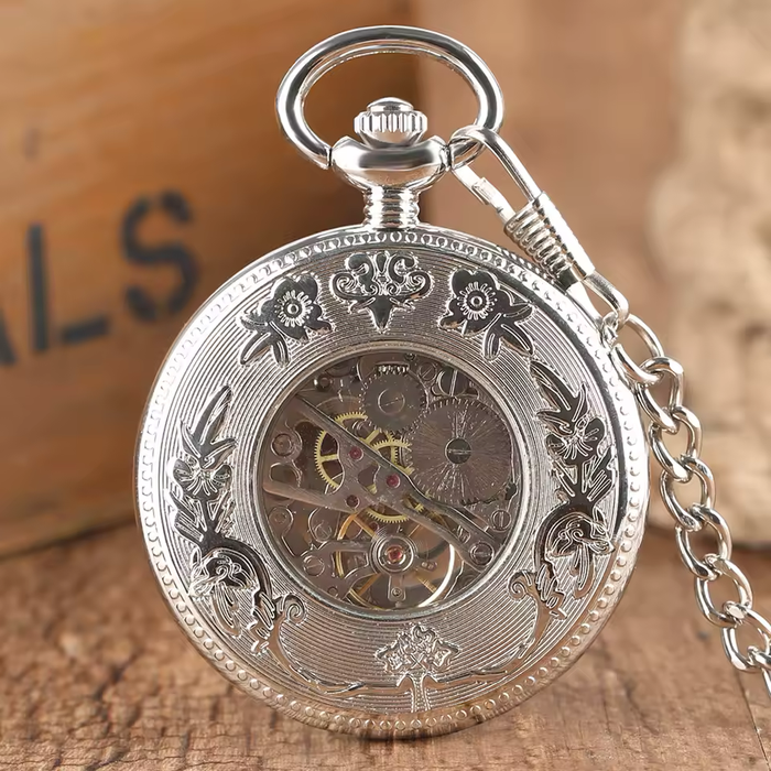 Star Decor Half Hunter Pocket Watch - Silver Bronze Gold Manual Wind