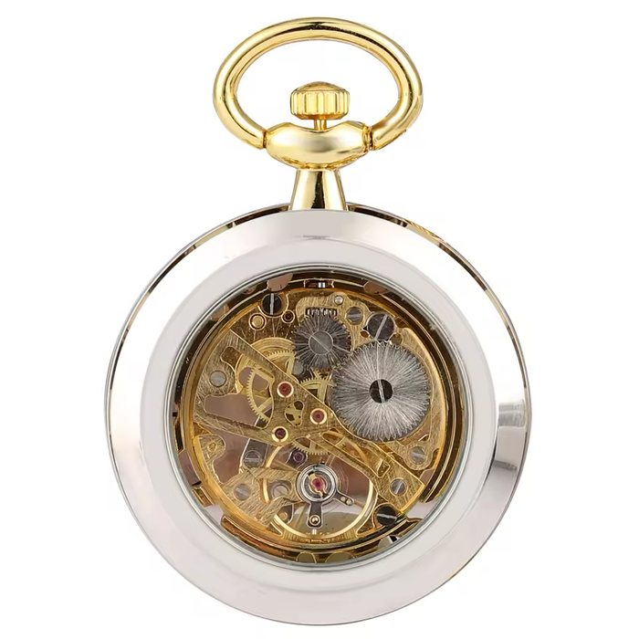 Silver Gold Steampunk Pocket Watch - Hollow Mechanical Hand Wind
