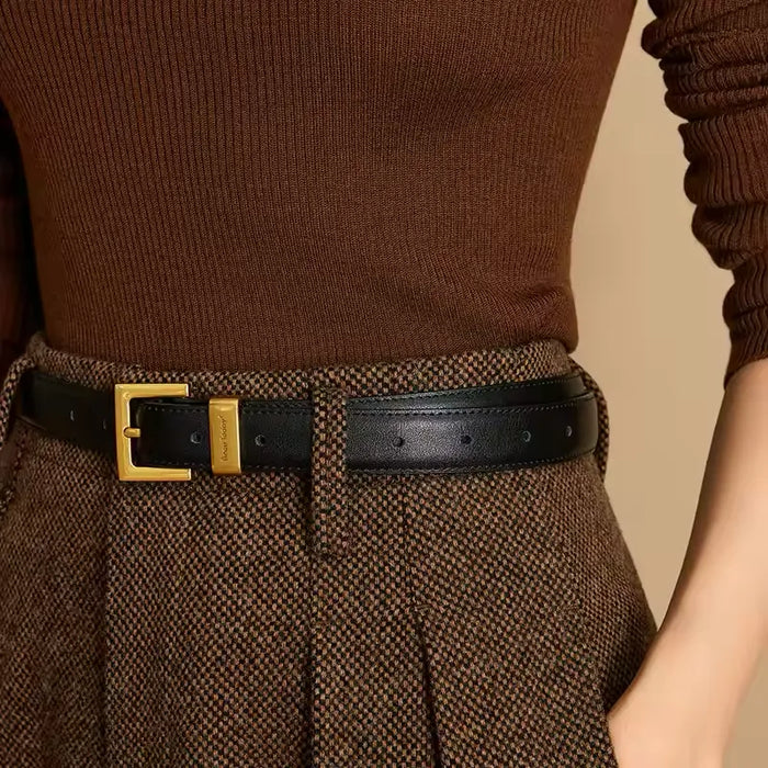 AuraGlow Luxe Waist Belt – Golden Buckle Cowhide Elegance