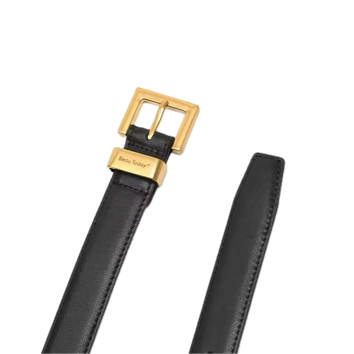 AuraGlow Luxe Waist Belt – Golden Buckle Cowhide Elegance