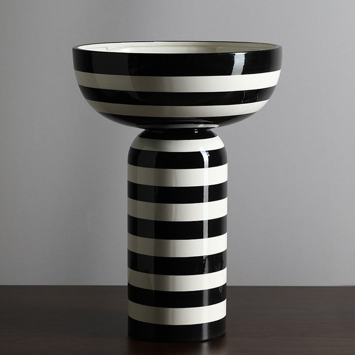 Classic Black and White Striped Ceramic Vase