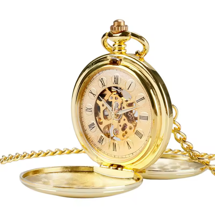 Gold Double Hunter Pocket Watch - Roman Numerals Hand Wind Luxury