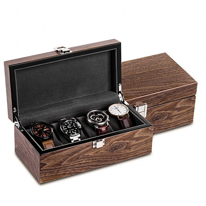Men's Wooden Watch Box for 4 Watches - Compact Organizer