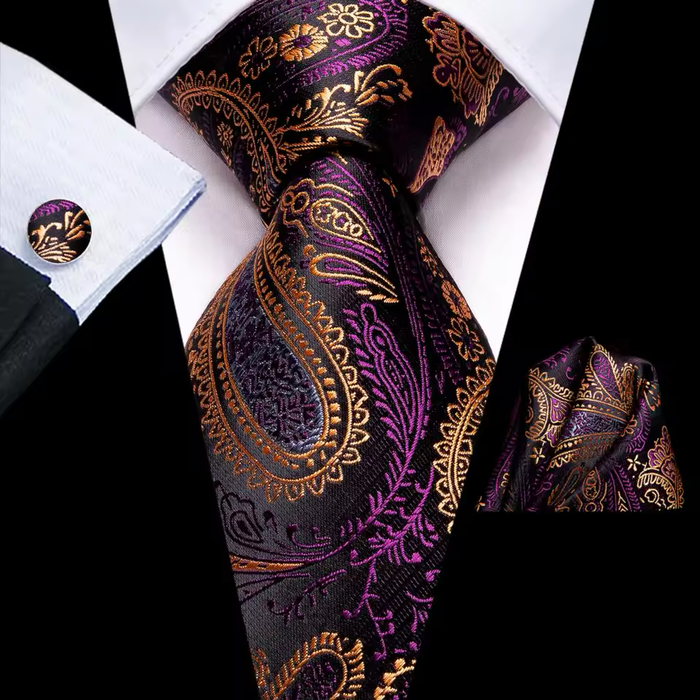 Purple Gold Floral Silk Tie for Classy Men
