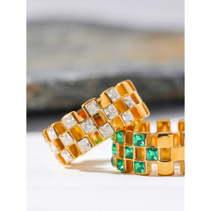 Luxury Green Crystals Golden Ring for Lady